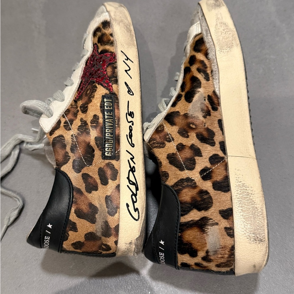 Golden Goose Leopard Print Low-Top Sneakers with Red Glitter Star - Picture 10 of 11